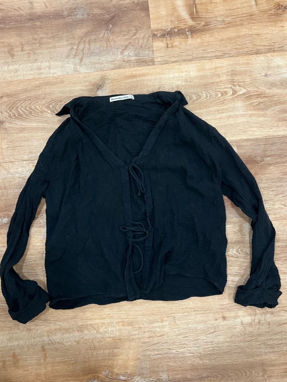 Abercrombie Long-Sleeve Oversized Tie-Front Gauzy Shirt